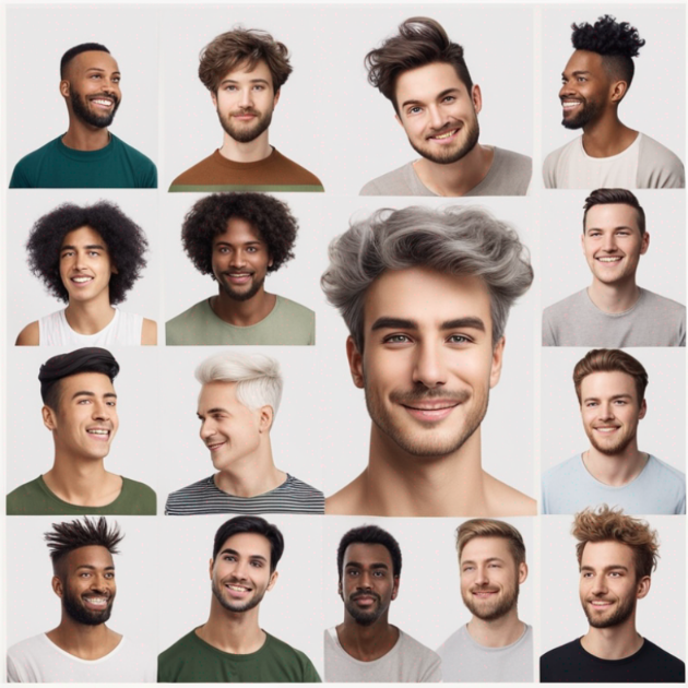 Diverse men with different hairstyles 