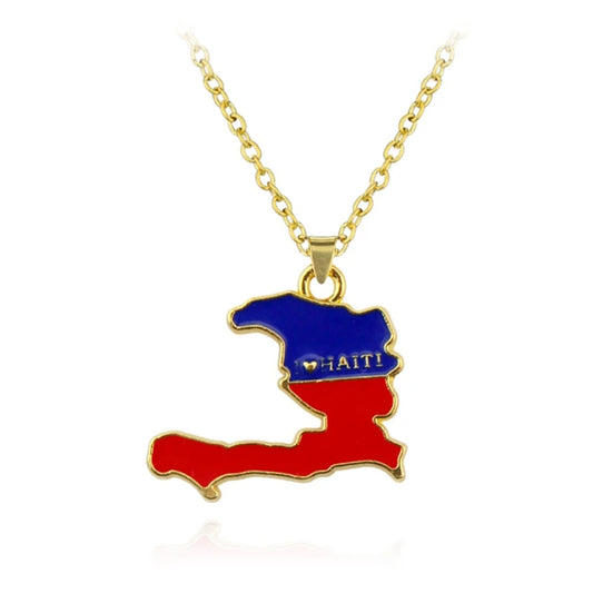 I Love Haiti Small Flag Pendant Gold Necklace