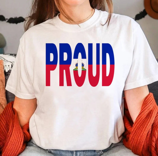 Woman Haitian Flag in the Word Proud T-Shirt