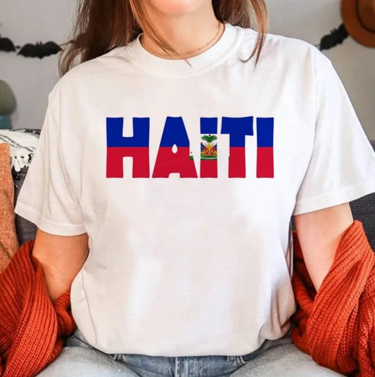 Woman Haitian Flag in the Word Haiti T-Shirt
