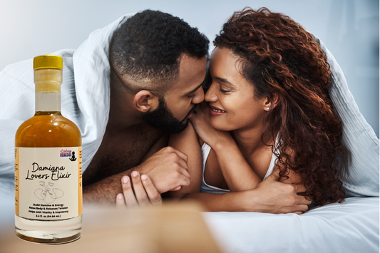Man & Woman in bed woth Damiana Love Elixir 