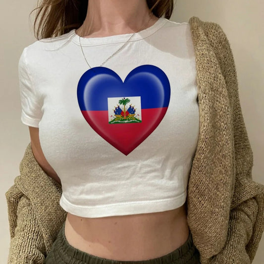 Woman Haiti Heart Crop Top Shirt