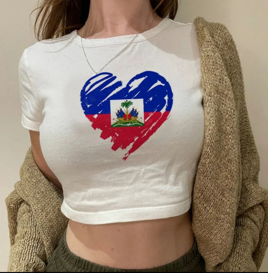 Woman Haiti Paint Heart Crop Top Shirt